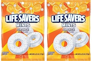 Orange Mint Life Savers - Pack of 2 - Refreshing Smiling Sweets - Individually Wrapped Orange Flavored Mints for On-the-Go Snacking - Shareable Treats for School or Office!