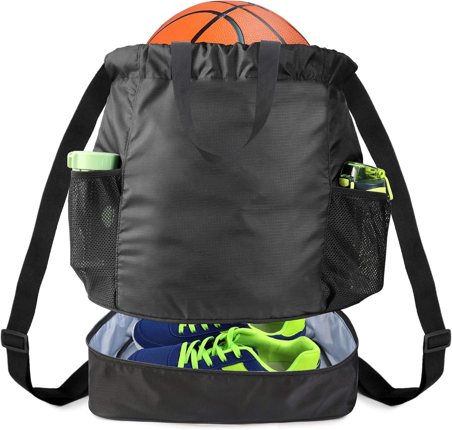 BeeGreen X-Large Dry Wet Basketball Drawstring Backpack with Ball Shoe Compartment, Youth Soccer Bag with 2 Mesh Water Bottle Pocket, Heavy Duty for Sport Workout Gym Swim Beach: Clothing