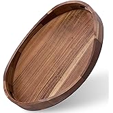 Acacia Wood Serving Tray with Handles - 17'' x 13'' Round, Decorative Ottoman Trays for Breakfast, Home Decor, Tea Party, Coffee Table, Candle Display, Kitchen Counter Board