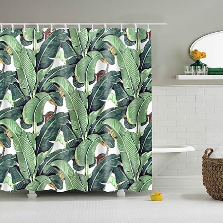 Yumian Green Banana Leaves Bathroom Decor Shower Curtain Waterproof Fabric With 12 Hook Amazon Ca Home Kitchen