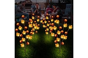 BEHILLER Fall Decor Solar Garden Lights Outdoor for Thanksgiving Decorations,4PACK 80LED Pumpkin Maple Leaf Tree with Friendsgiving Gifts,Solar Fall Decor Lights for Home/Garland/Thanksgiving Day Orange