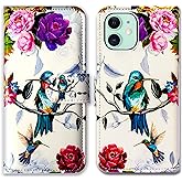 Bcov Case for iPhone 13, Hummingbird in Flowers Bird Leather Flip Phone Case Wallet Cover with Card Slot Holder Kickstand for iPhone 13