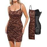 Popilush Leopard Print Dress with Built in Shapewear Spaghetti Strap Mini Dresses Mesh Ruched Bodycon Summer Splash