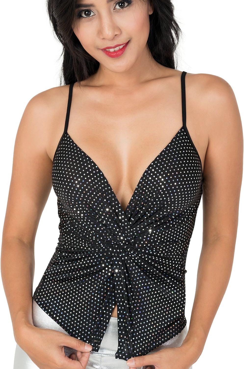 clubwearguru Woman's Twist Knot Sequin Clubwear Top/Camisole