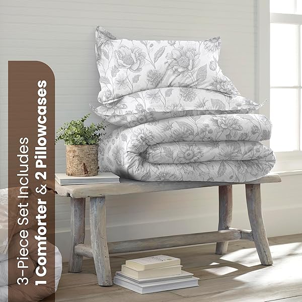 MARTEX ECOPURE COMFORT WASH 3-PIECE PRINT FULL/QUEEN COMFORTER SET – 100% ORGANIC COTTON – ALL-SEASON – BREATHABLE & LIGHTWEIGHT – EASY CARE – MEADOW WALK