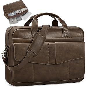RAINSMORE Mens Messenger Bag, 16" Laptop Bag for Men PU Leather Briefcase | Waterproof Computer Bag Vintage Crossbody Thicken
