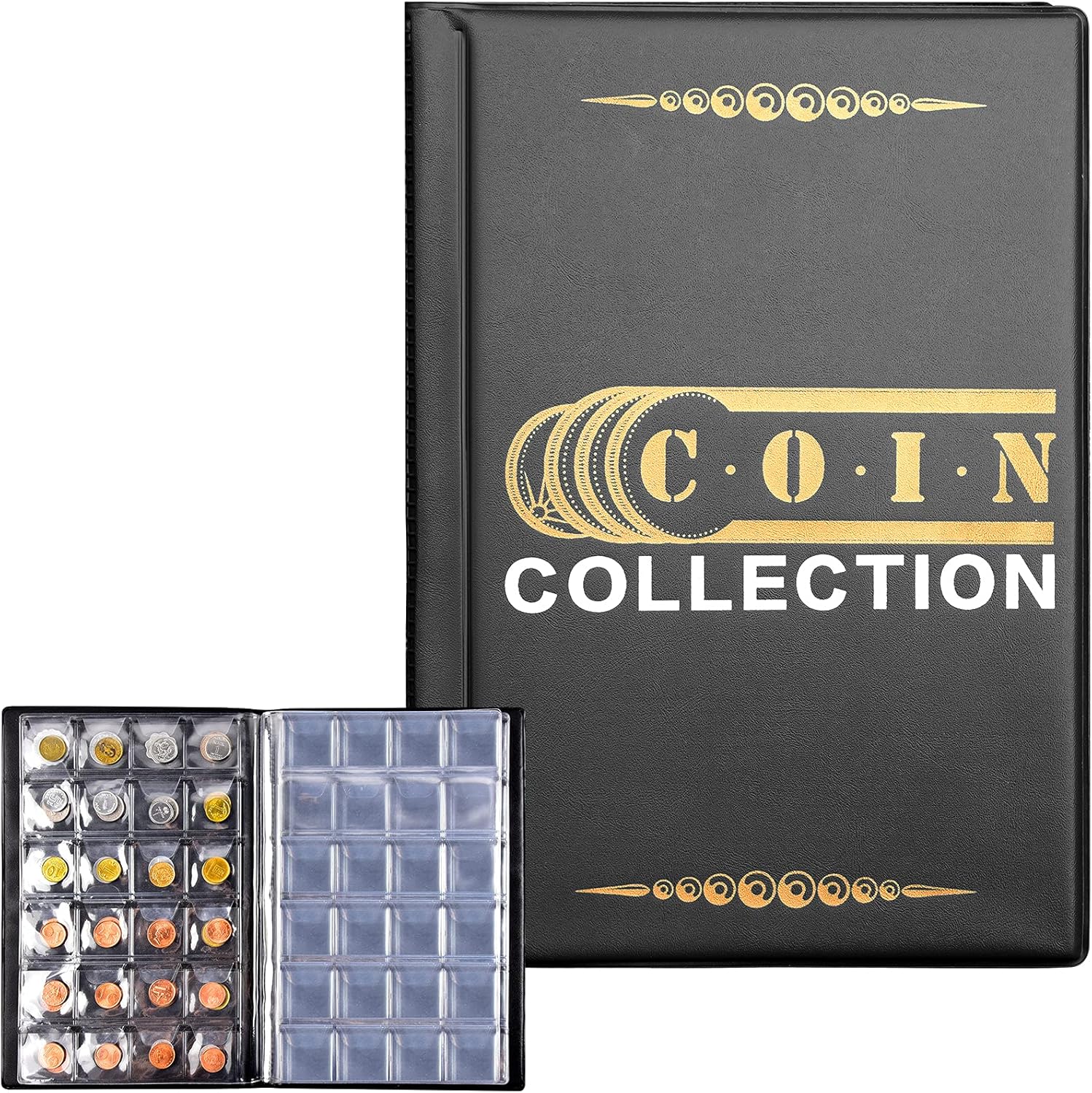 Coin Collection Holder Album 288 Pockets Book for Collectors, Coins Collecting Supplies Storage Organizer Fits for 20/25/27/30mm Coins, Penny, Quarters, Tokens, Medallions Display Case.-Black : Office Products