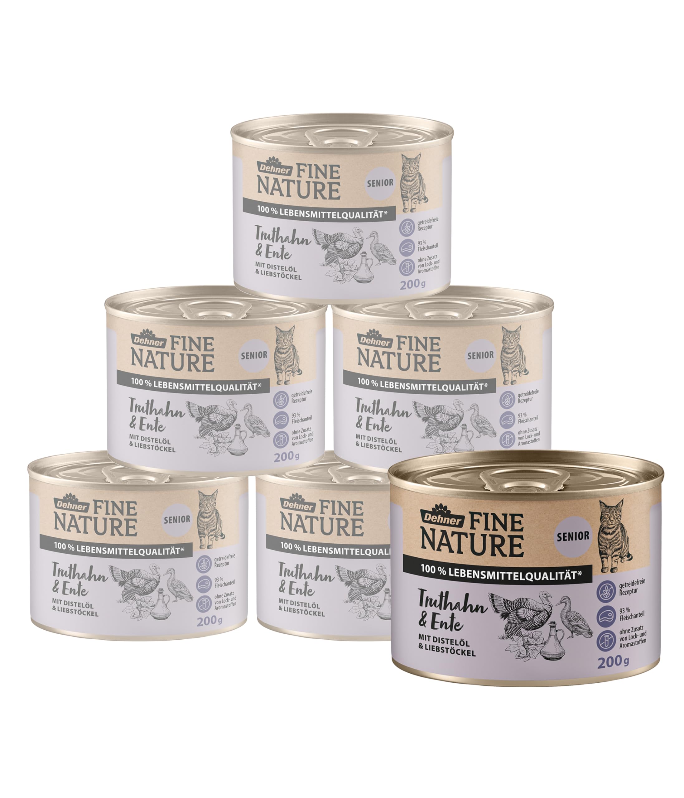 Dehner fine nature Pet Food, Food Grade Senior Cat Food Turkey and Duck, 6 x 200 g (1200 g)