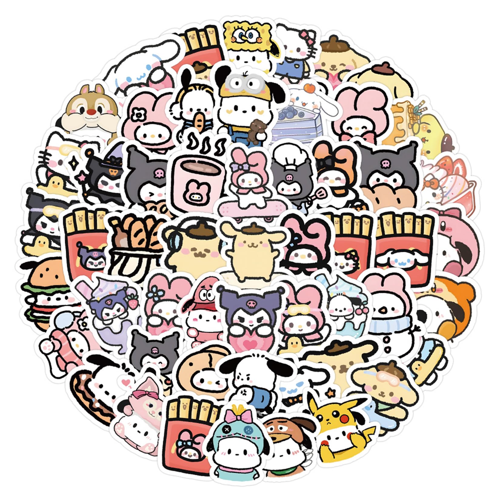60Pcs Sanrio Kuromi Pom Pom Purin Themes Waterproof Stickers