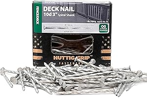 Huttig-Grip Fence Deck Nails 3 inches 10d for Wood Fencing HGN10OGSTDK1 Spiral Shank Outdoor Galvanized Finish, 1 lb Pack of 