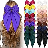Hoteam 16 Pcs Silky Satin Hair Bows Bulk for Women Large Hair Ribbons Valentines Oversized Bows Galentines Long Tail Large Bow-knot Clips Accessories Gifts(Classic)