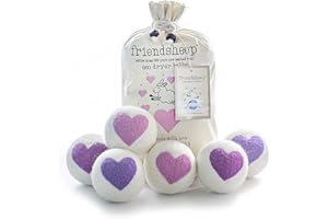 Friendsheep Organic Wool Dryer Balls Pink Purple Hearts 6 Pack XL Premium Reusable Cruelty Free Handmade Fair Trade No Lint Fabric Softener - Lovely Day