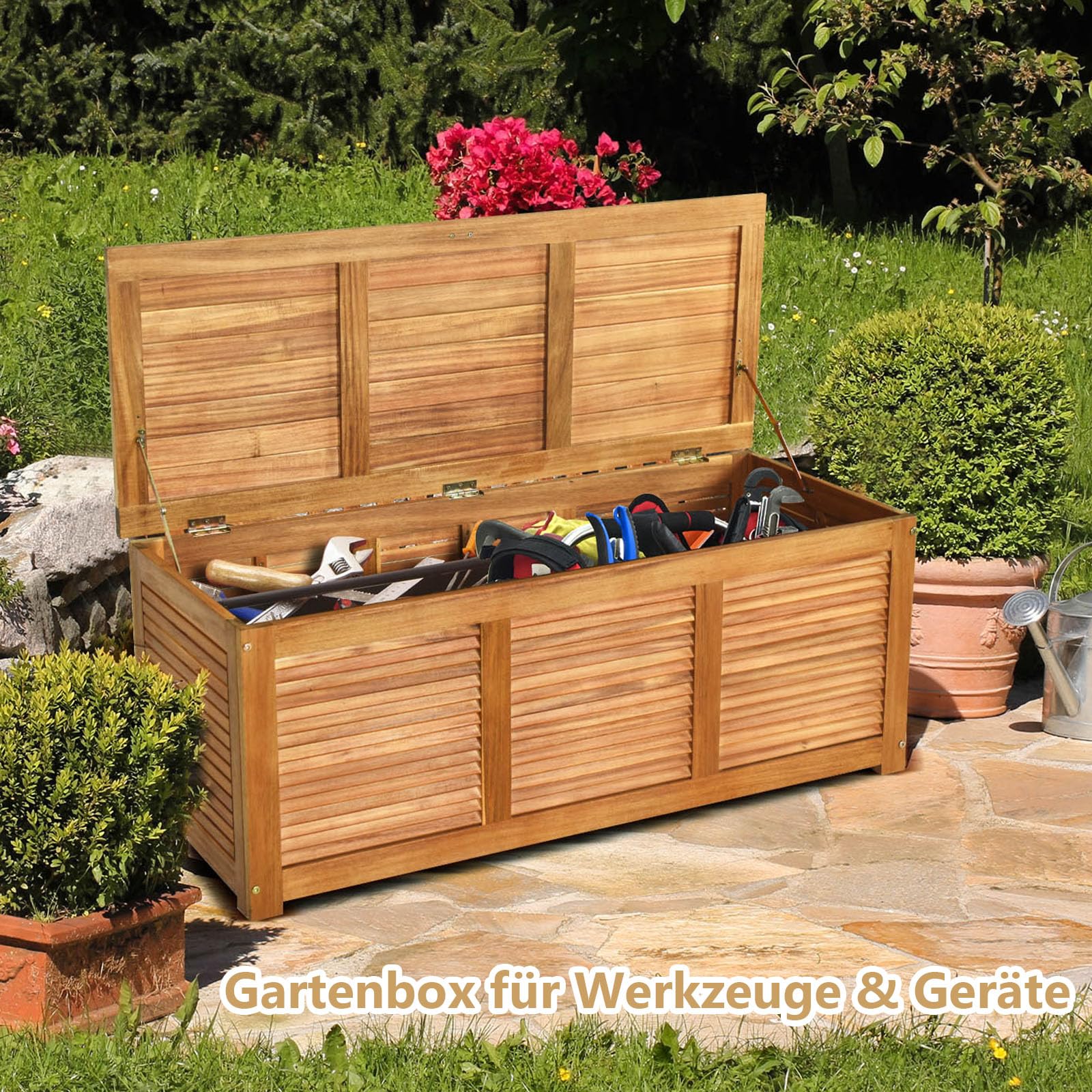GIANTEX Gartenbox Holz Auflagenbox Gartentruhe Kissenbox Holzbox Garten 2