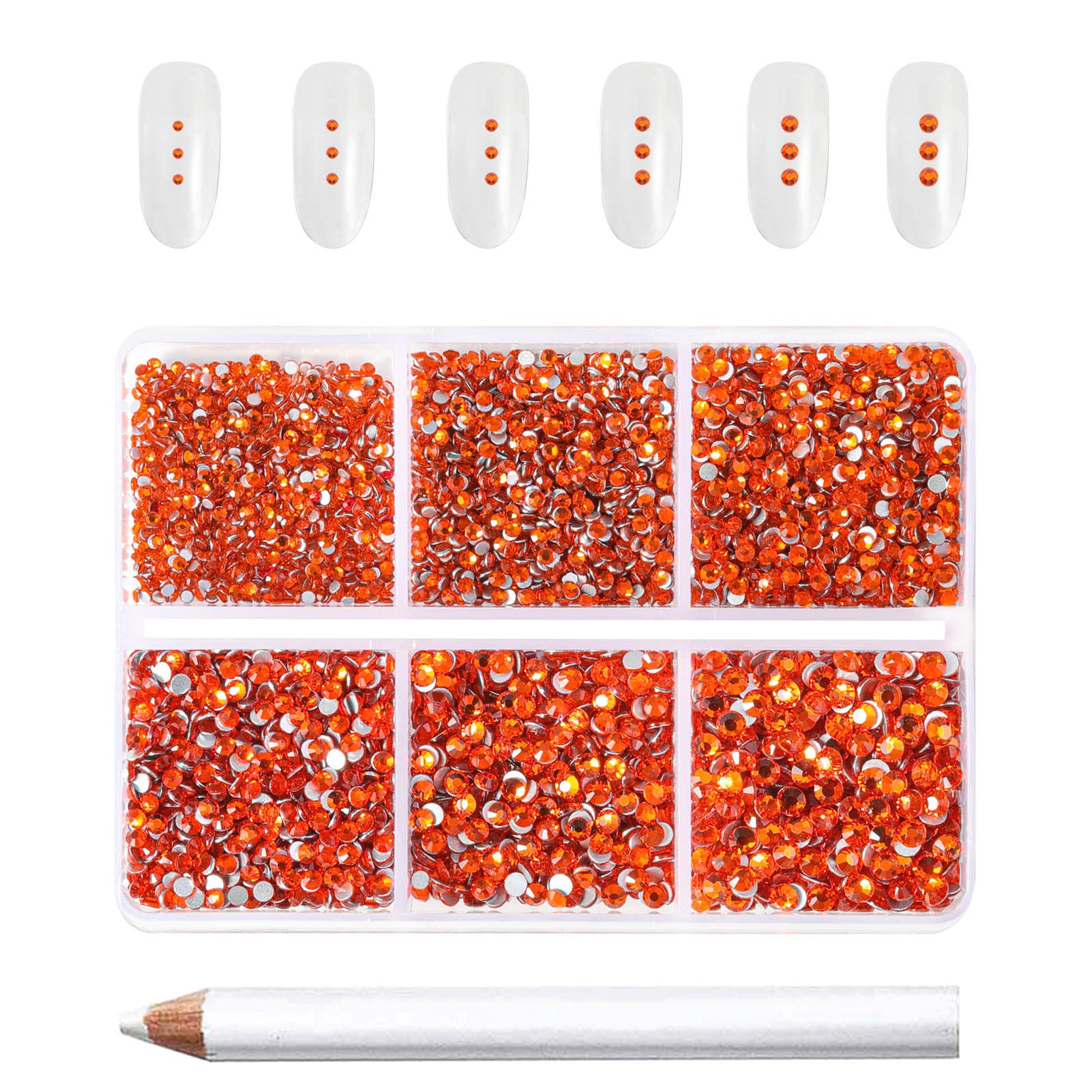 Beadsland 7200 Pcs Flatback Rhinestones for Nails,Orange Round Small Crystal Glass Rhinestones Gems for Crafts,Mixed 6 Sizes with Wax Pencil Kit,SS3-SS10,Hyacinth/Orange