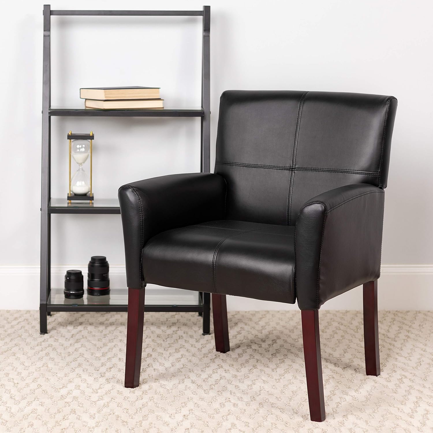 Flash Furniture Black Leather Side Chair: Furniture & Decor