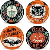 Whaline Halloween Paper Plates Vintage Orange Black Disposable Dinner Plates Black Cat Pumpkin Bat Skeleton 9 Inch Dinnerware Plate for Party Supplies Table Decor, 40Pcs