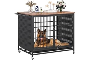 BOINN Dog Crate, 41 inch Heavy Duty Extra Large Dog Crate Furniture for Large Medium Dog with Removable Trays, 2 Door, Lockable Wheels, Chew Proof XL Dog Crate Dog Kennel Furniture Indoor
