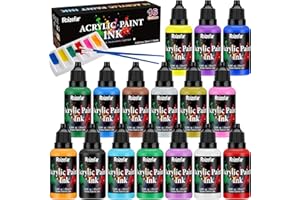 Roizefar Acrylic Paint Ink, 16 x 20ml (0.68 fl.oz), Acrylic Drawing Ink Set, Liquid Acrylics Paint with 2 Brushes and 1 Palette for Drawing, Ideal for Pouring Art, Mixed Media Projects