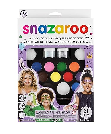 Snazaroo Schminkfarben Ultimatives Party Set, Schminkpalette mit 2 Pinsel, 4 Schwämmchen & Anleitung in englisch, 2 Glitterge