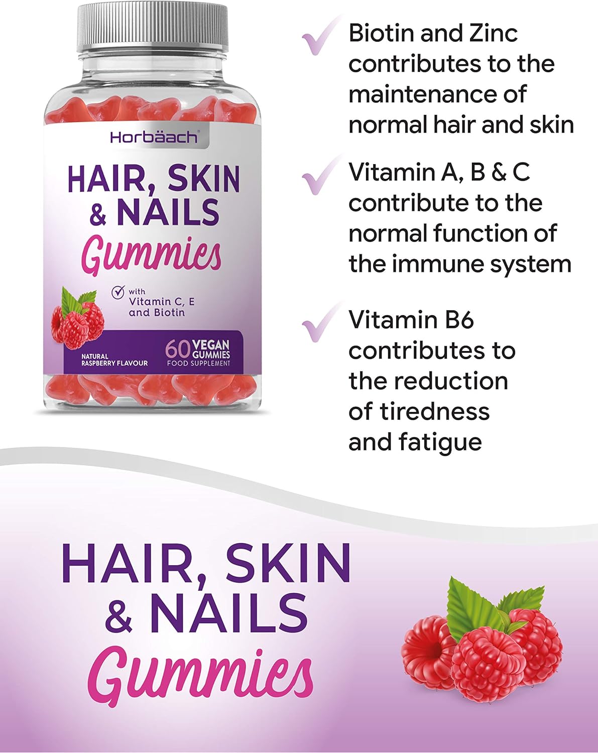 Hair Skin and Nails Vitamins, 60 count (Pack of 1) - Image 3