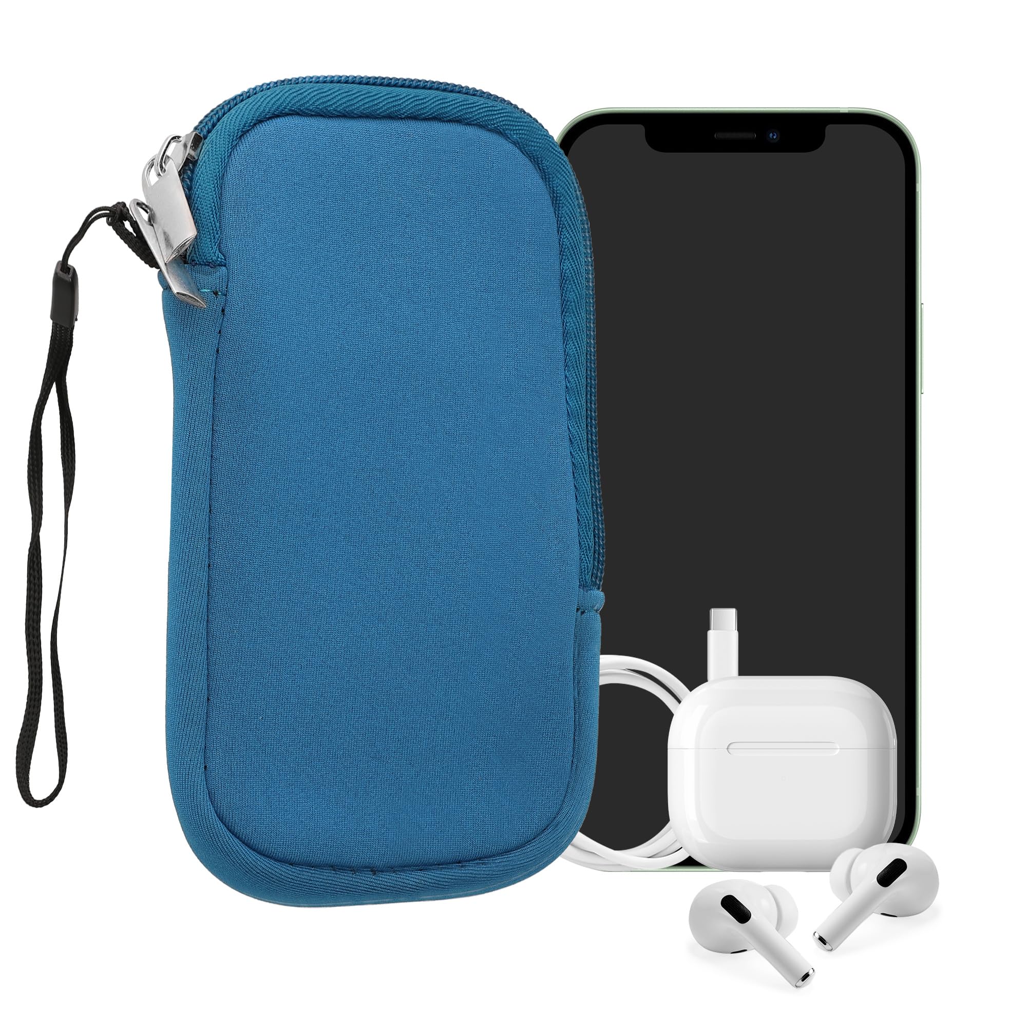kwmobile Neoprene Phone Pouch Size XS - 3,5/4" - Universal Cell Sleeve Mobile Bag with Zipper, Wrist Strap - Cornflower Blue — image 1