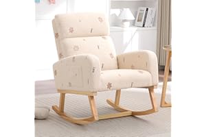 HCHAIRH Rocking Chair Nursery, Sherpa Nursing Rocking Chairs, Upholstered Nursery Glider Rocker for Mom Nursery Morden Rocking Chair with Side Pocket for Living Room,Bedroom,Teddy Beige Bear Printed