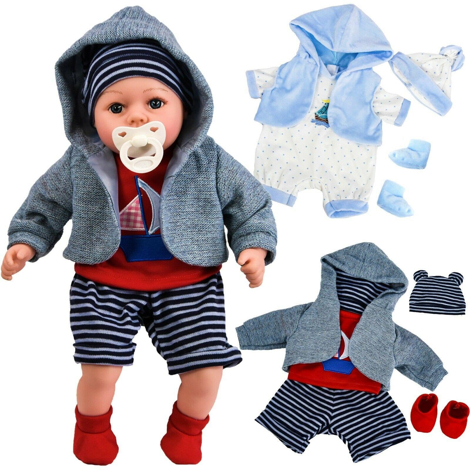 BiBi Doll Baby Boy Doll Clothes Set, 18" (45cm) - Pack of 2 Nautical Outfits Including Sailboat Shorts Set & Polka Dot Romper - Role Play Toys & Accessories for Girls & Boys, 18 Months+
