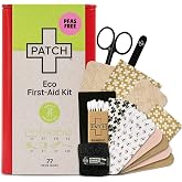 Patch Eco First Aid Kit, Assorted Hypoallergenic Adhesive Sizes Large and Small Bandages for Sensitive Skin, Essential Medical Supplies in a Reusable Tin, Latex Free, Sensitive Skin Bandages, 77 ct