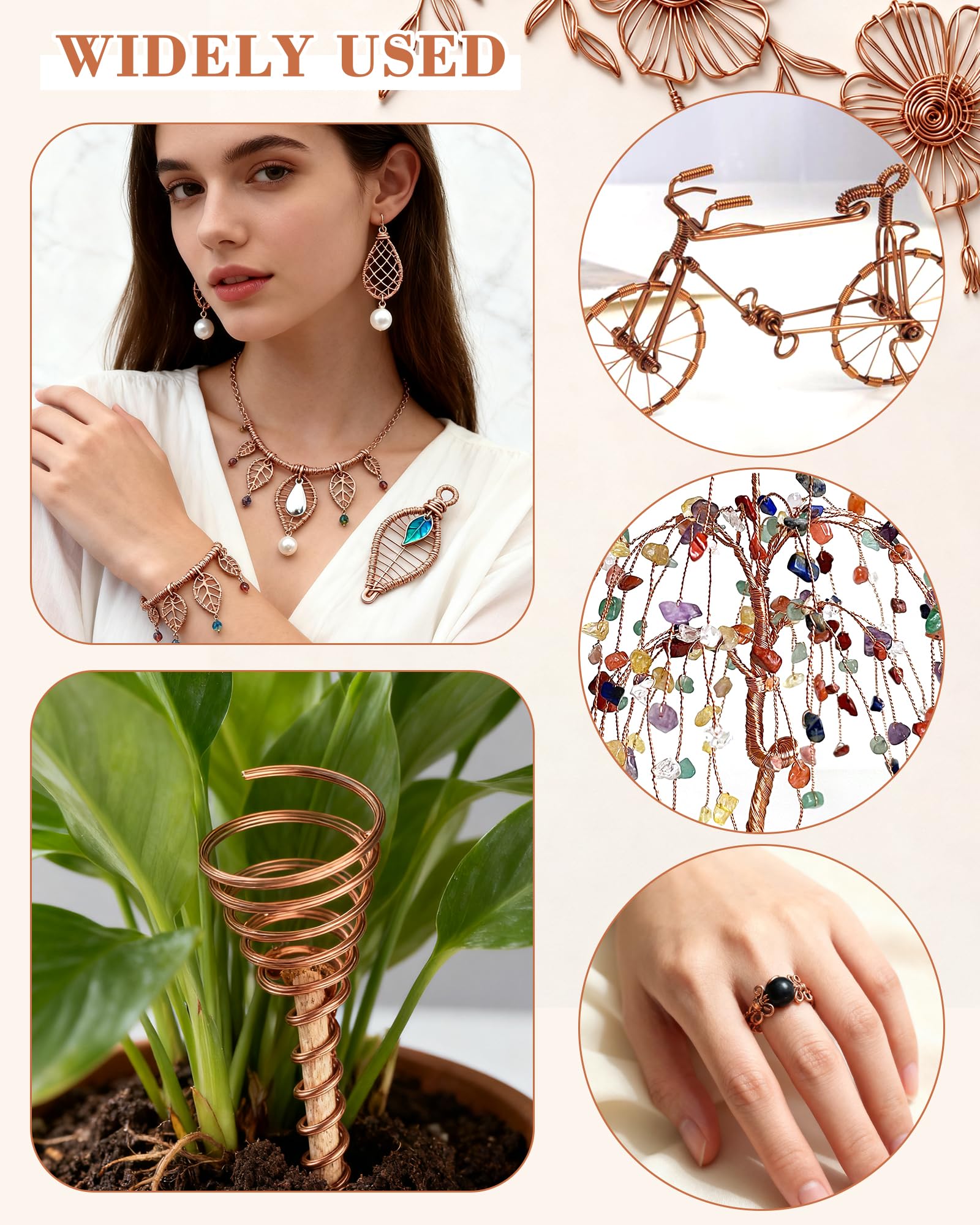 FIVEIZERO 6 Rolls 6 Size Jewelry Making Copper Wire Kit - 18/20/22/24/26/28 Gauge Pure Dead Soft Bare Copper Wire for Electroculture Gardening, Crafting, Beading, Sculpting