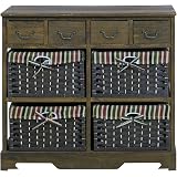 Rebecca Commode Shabby Chic 3 Tiroirs - Bois De Pin Et Osier - 78x28.5x22cm - Blanc Gris
