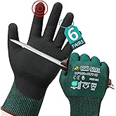 ANSI A4 Cut Resistant Work Gloves for Men,6 Pairs Pack.Touchscreen Micro Nitrile Coated,Anti-Slip & Durable for Construction, Wood Cutting,Glass Factory Industrial Use(Large)