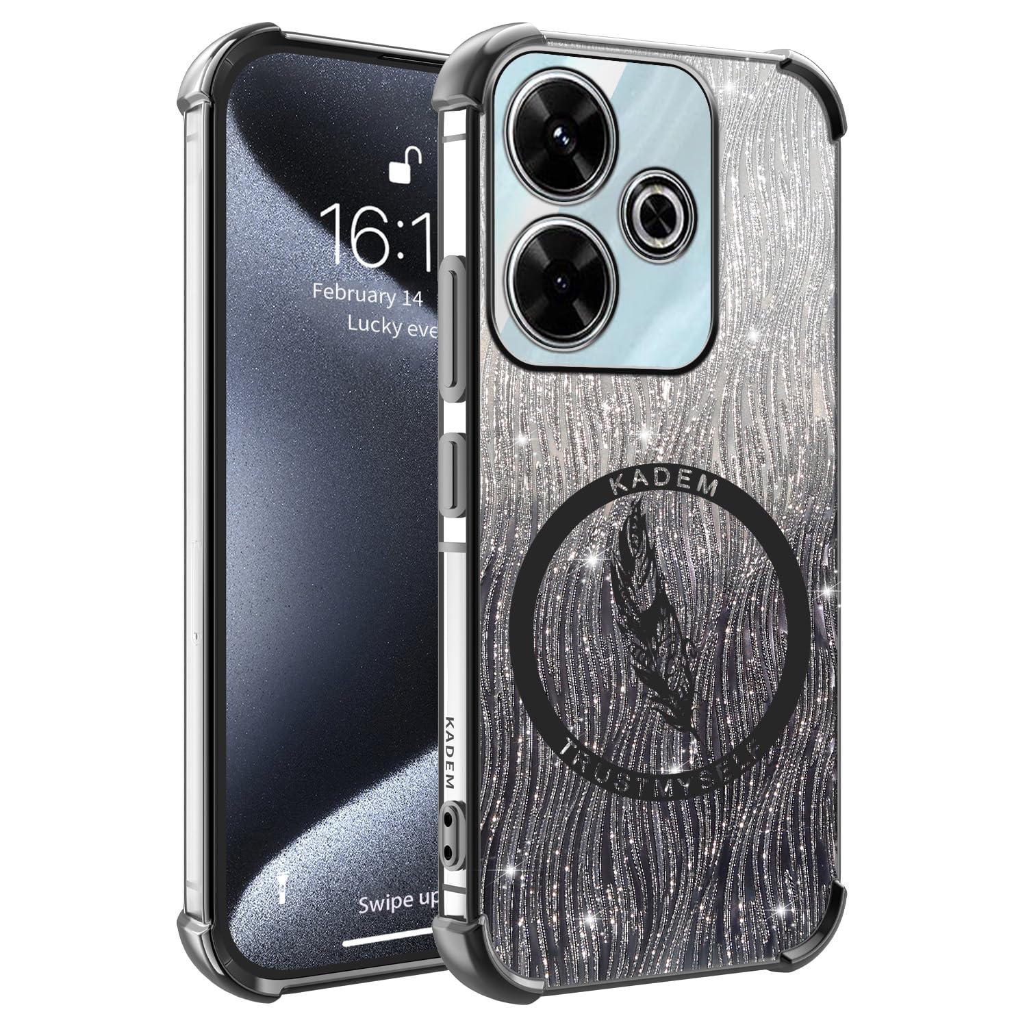 YUXING Glitter Case for Xiaomi Redmi 13 4G / Poco M6 4G, Transparent Women Girl Bling Phone Cover Ultra Thin Slim Soft TPU Shockproof Bumper Clear Back Case (Black)