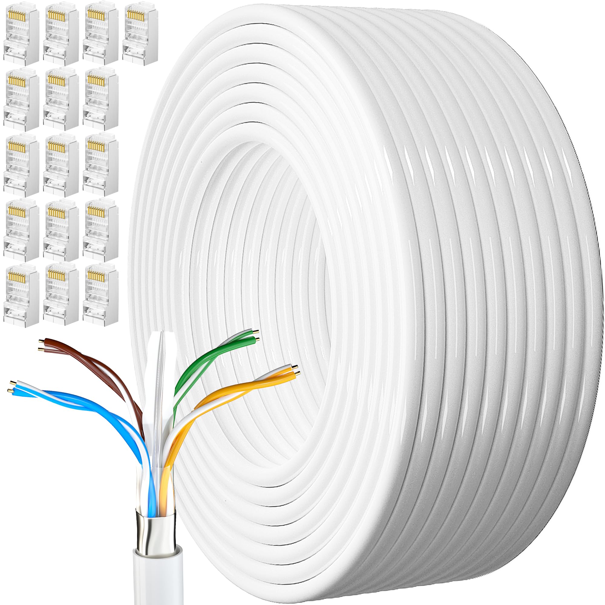 MEIPEK Ethernet Cable 80m, Cat 6 Bulk Internet Cable 80 Meters, Shielded FTP 23AWG External Lan Extra Long High Speed Network Anti-Jamming Weatherproof Rj45 Patch 260ft White