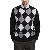 Kallspin Men's Wool Blend Crewneck Sweater Argyle Long Sleeve Pullover Sweater for Casual Or Dressy Wear