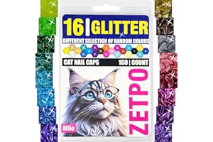 zetpo Glitter Cat Nail Caps | Cat Claw Covers | with Adhesives and Applicators (16x Glitter | 160 pcs, M)