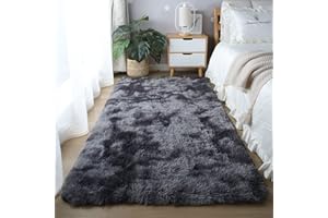 CAIYUECS Grey Shag Area Rug,for Bedroom: Indoor Ultra Soft Plush Rugs for Bedroom Living Room, Non-Skid Modern Nursery Faux Fur Rugs for Kids Room Home Decor (Tie-Dyed Dark Gray, 3x5 Feet)
