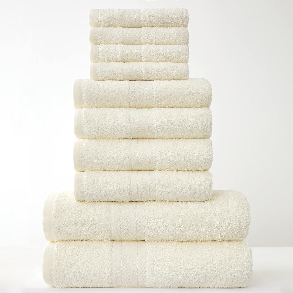 GC GAVENO CAVAILIA Towels Family Bale Set 10 Pc 100% Egyptian Cotton Cream
