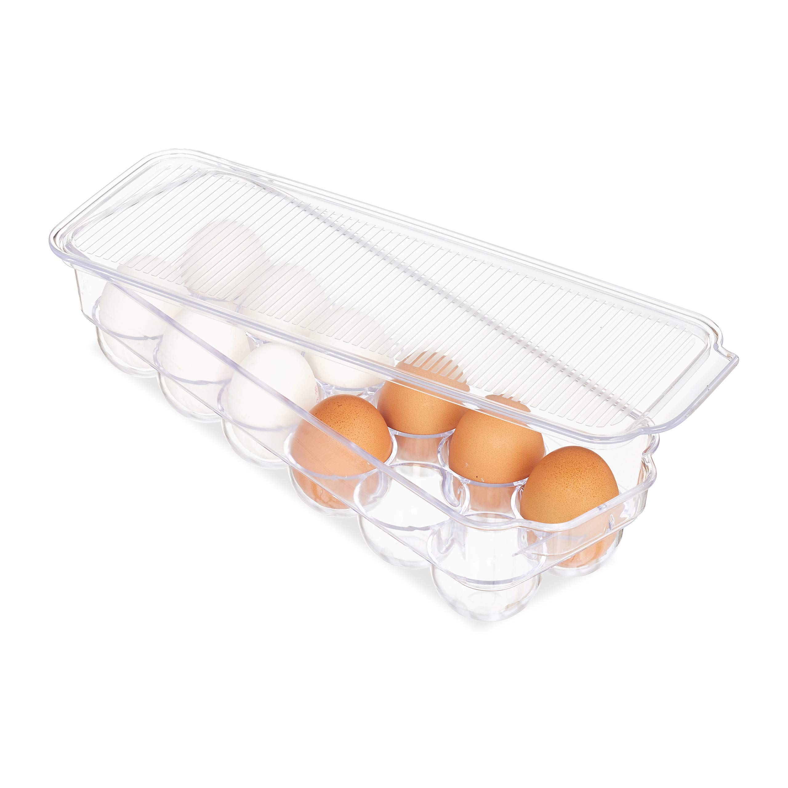 Relaxdays Egg Holder, 12 Pieces, Box for Fridge, with Lid, Stackable, Plastic, Transparent