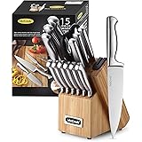 McCook® MC19 Knife Sets,15 Pieces German Stainless Steel Knife Block Sets with Built-in Sharpener