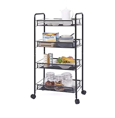 Ovicar Mesh Utility Cart, Rolling Basket Stand with 4 Side Hooks