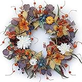 Fall Wreath 24 inch for Front Door Outside, Soomeir Pumpkins Large Autumn Wreath Fall Decor with Silk Leaves for Halloween Th