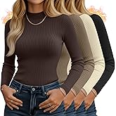 Sweetyweee 4 Pack Women's Mock Neck Long Sleeve Tops Ribbed Slim Fitted Cotton Thermal Shirts Casual Stretch Tight Base Layer