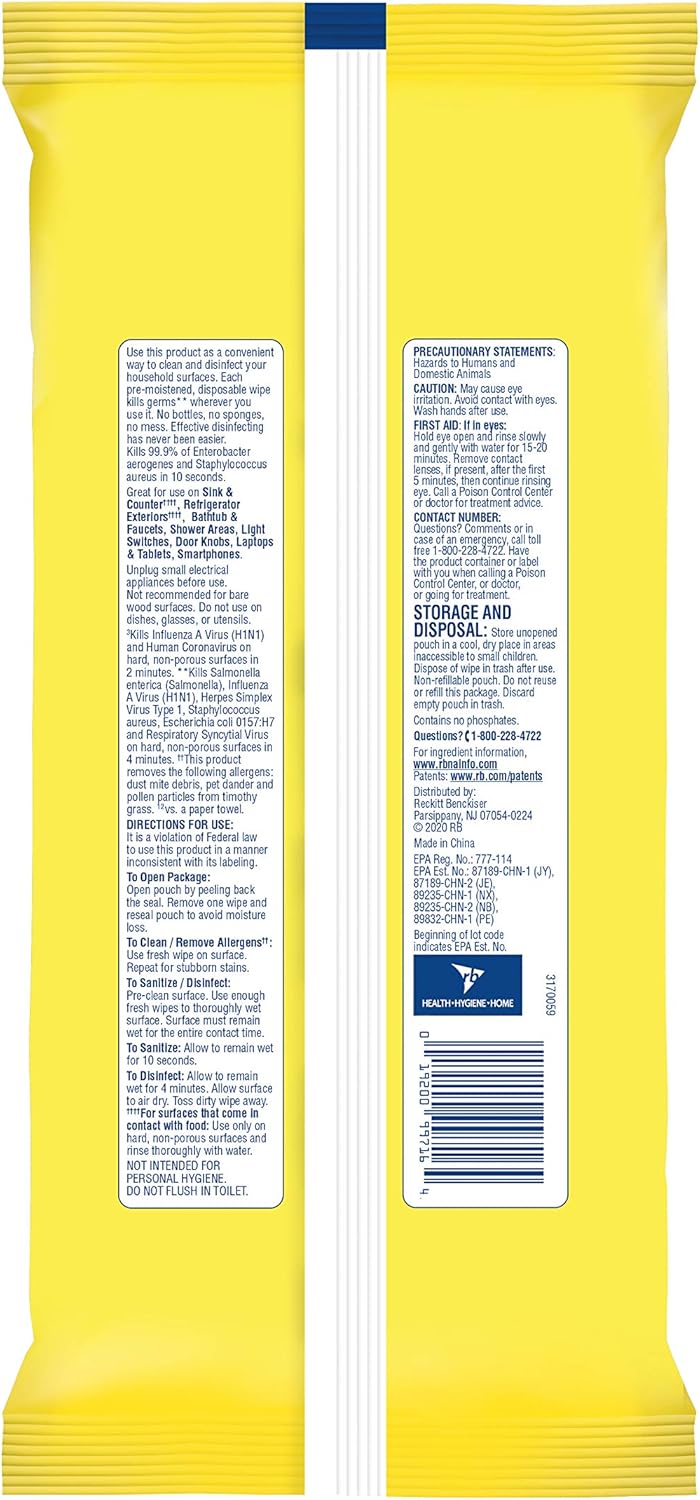 Lysol Disinfecting Handi-Pack Wipes, Lemon and Lime Blossom, White, 480 Count, Pack of 6: Health & Personal Care