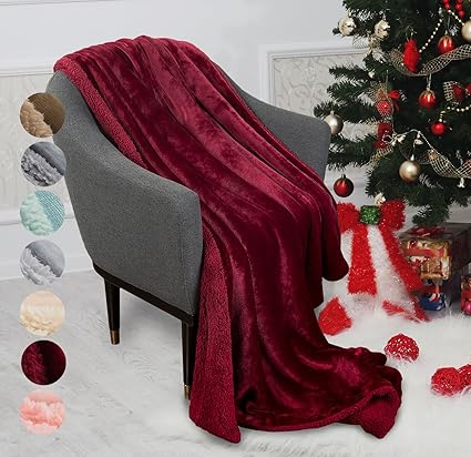 Catalonia Wine Colored Sherpa Throws Blanket Super Soft Comfy