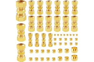 Ailbiuko 53 PCS DOT Brass Compression Air Brake Nylon Tubing Fittings,Straight Union Fitting Assortment Kit 1/4" 1/8" 3/8" 1/2" 5/8" for Truck or Industrial Air System