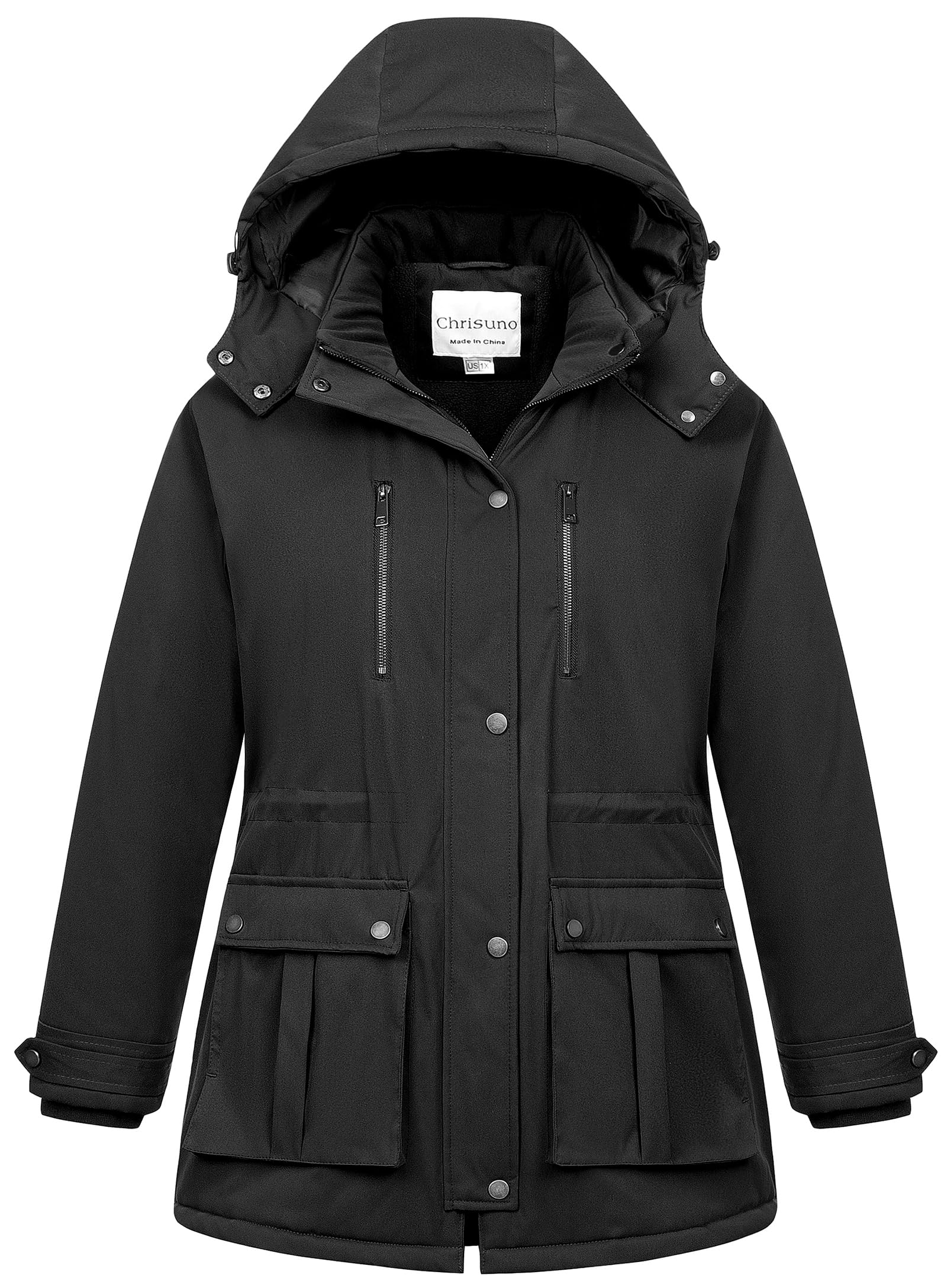 Photo 1 of Chrisuno Plus Size Winter Coats Women Parka Jacket Women's Water-Repllent Warm Thicken Overcoat with Removable Hood Black 2X