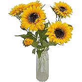 ATFL Fake Sunflowers,6Pcs Sun Flowers Home Decor,Yellow Sunflowers Aritificial Flowers for Wedding Garden Vase Birthday Party Decor (6, deep Yellow)