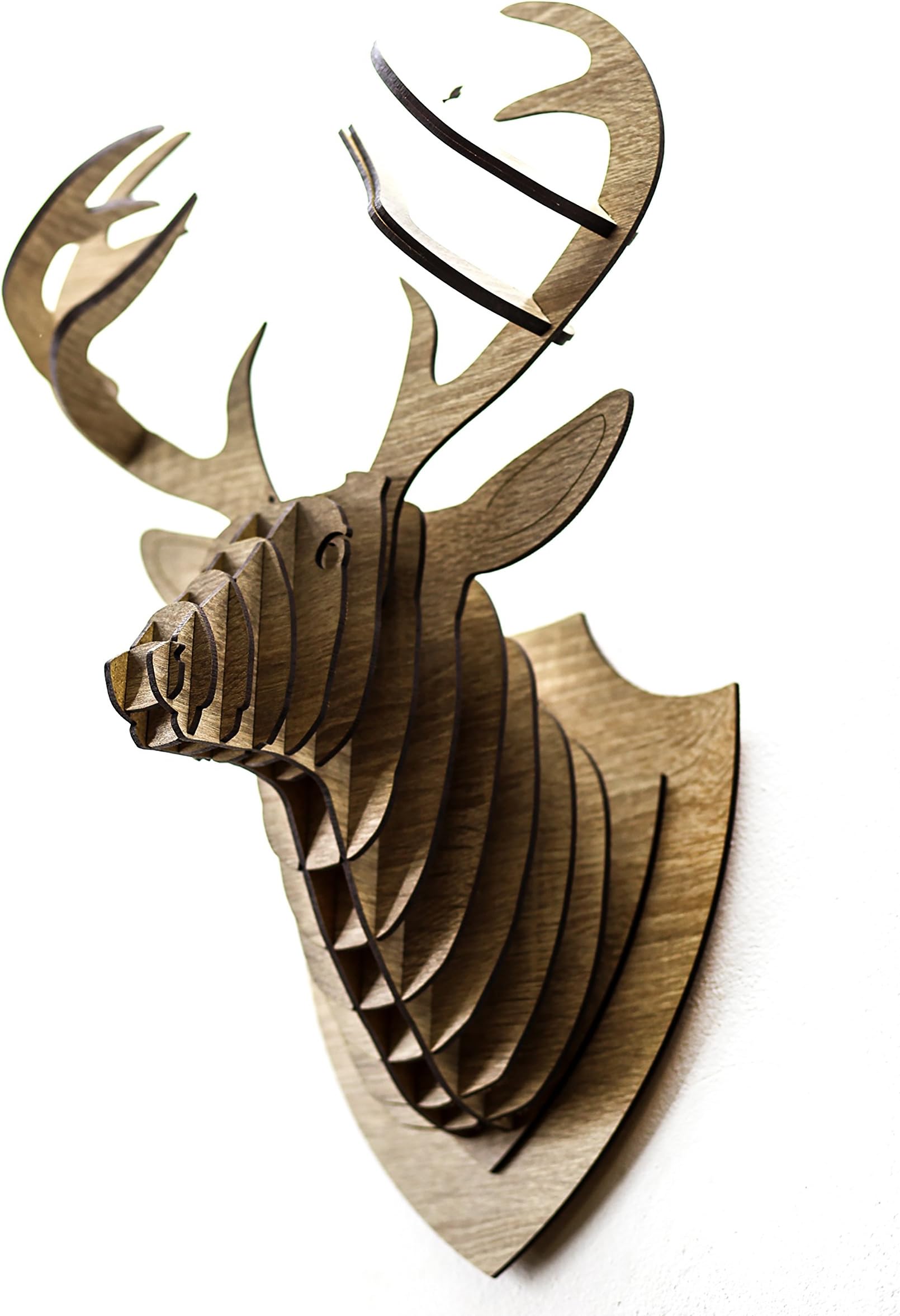 Deer animal trophy head 3D puzzle wooden large wall art hanging home decor DIY (S 45x31x19, White)
