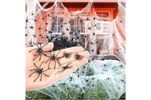Lynkaye Halloween Spider Web Decoration with 100 Fake Spiders, 1200 sqft Super Stretch DIY Cobwebs Bonus for Halloween decor Indoor and Outdoor Party Decorations Bar Haunted House