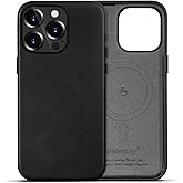 Belemay Compatible with iPhone 12 Pro Max Leather Case, Compatible with MagSafe, Premium Full-Grain Vegetable-Tanned Smooth Leather, Rich Patina, Secure Grip, Metal Buttons, Luxury Cover (6.7") Black
